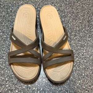 Crocs Patricia II Wedge Sandals Womens 10 Espresso Tan Strappy Slide